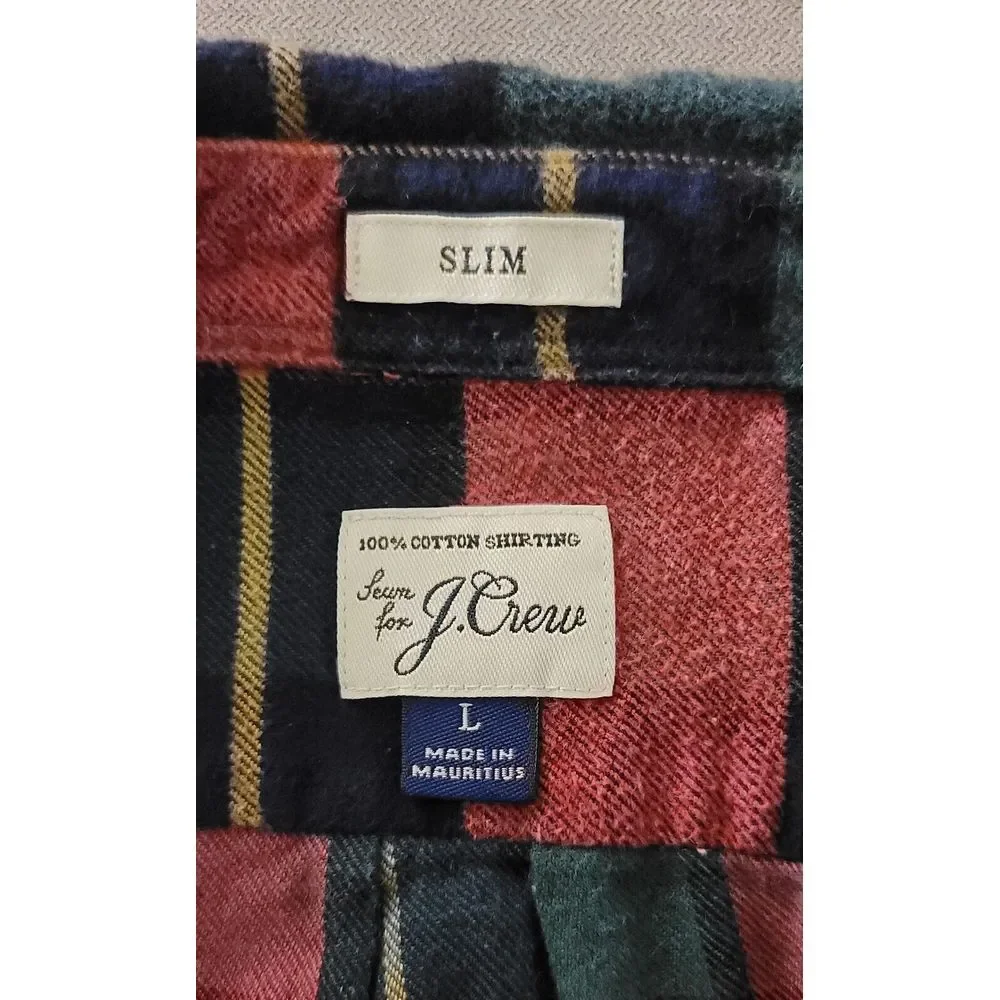 J. Crew Men's Red Green‎ Slim Fit Long Sleeve Flannel Button Up Shirt Size Large